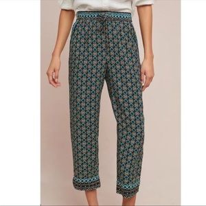 Anthropologie Geometric Capri pant size S black teal blue green drawstring